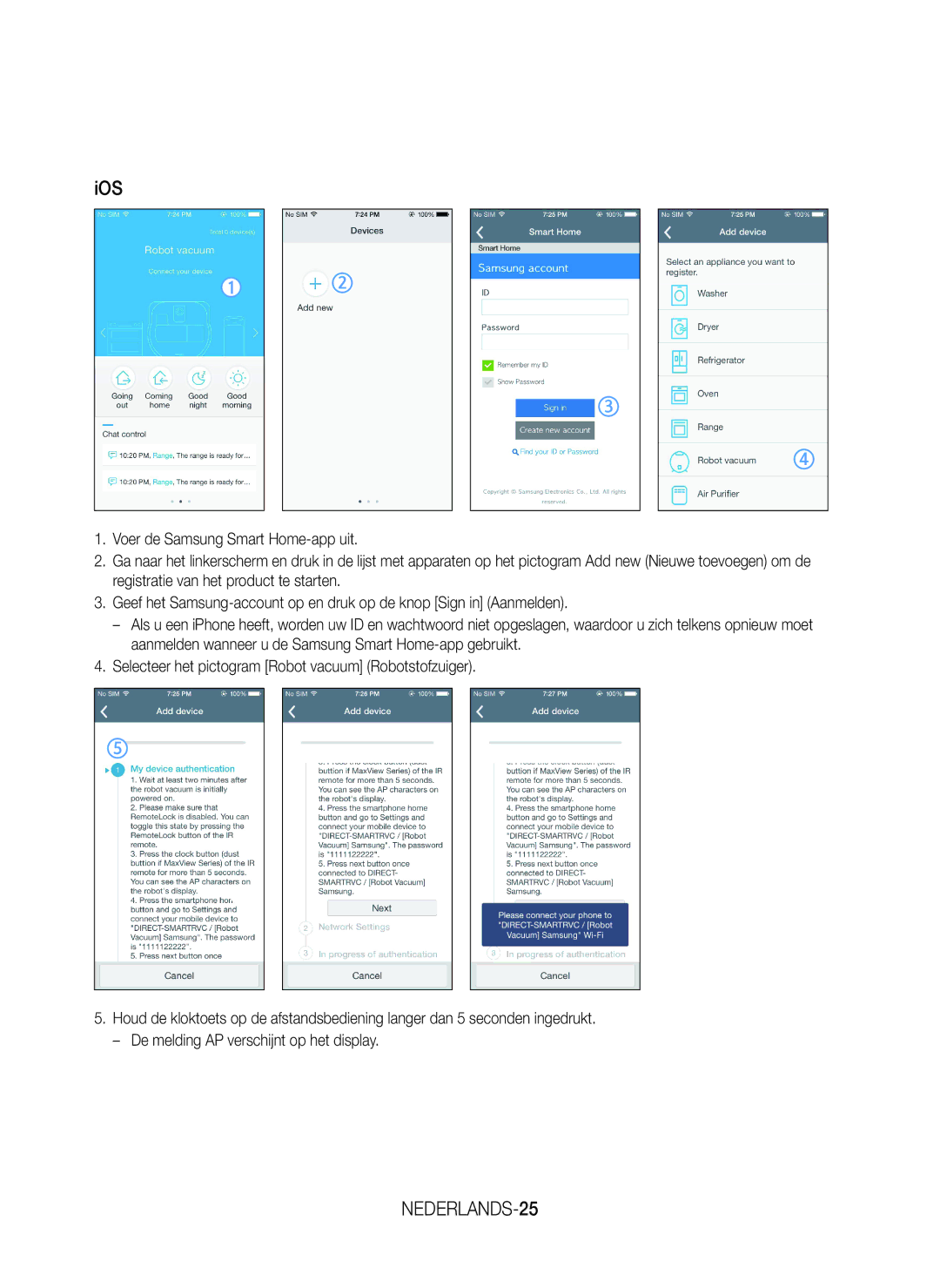 Samsung VR20K9350WK/EG manual Ios, NEDERLANDS-25 