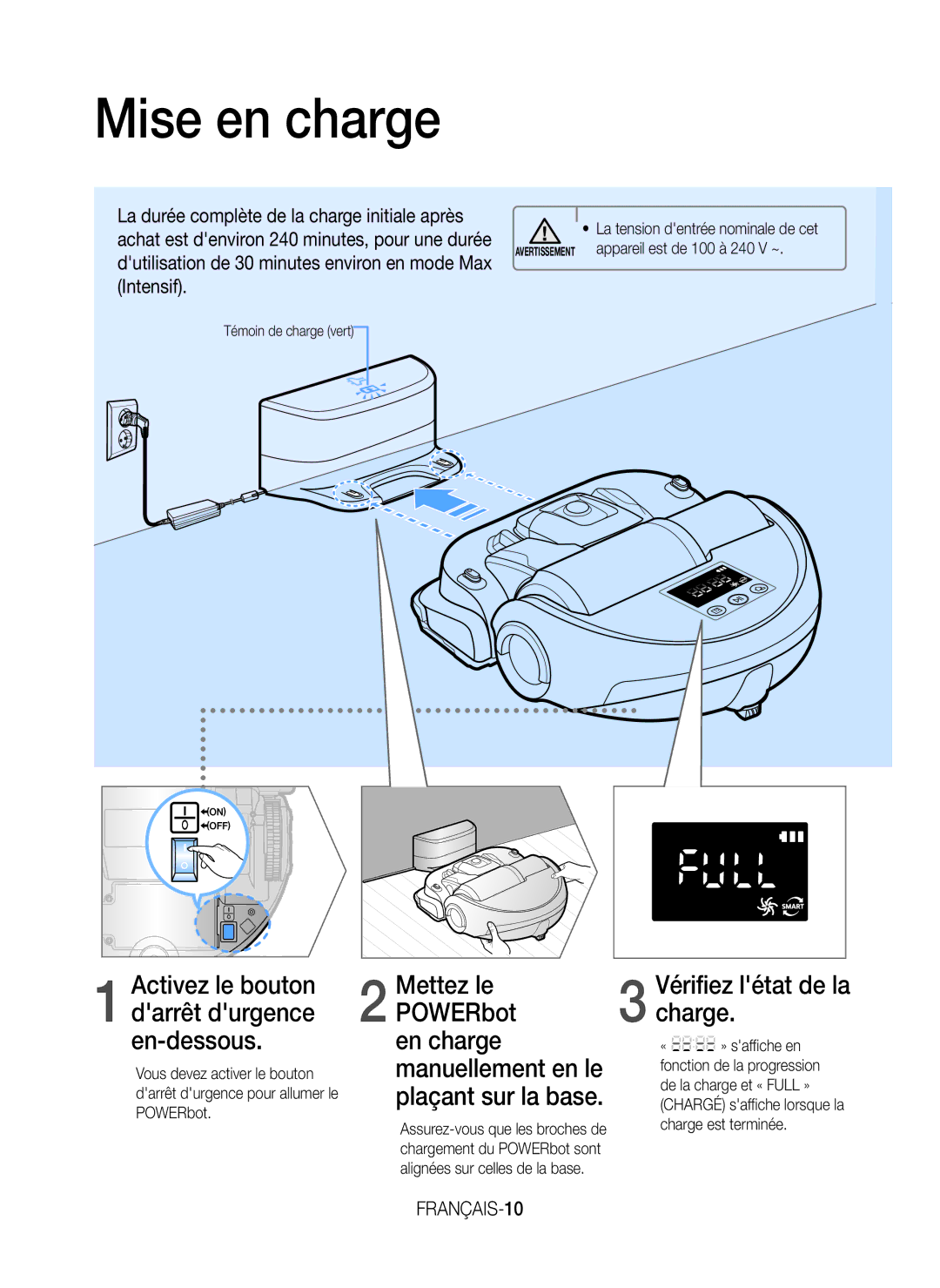 Samsung VR20K9350WK/EG manual Mise en charge, FRANÇAIS-10 