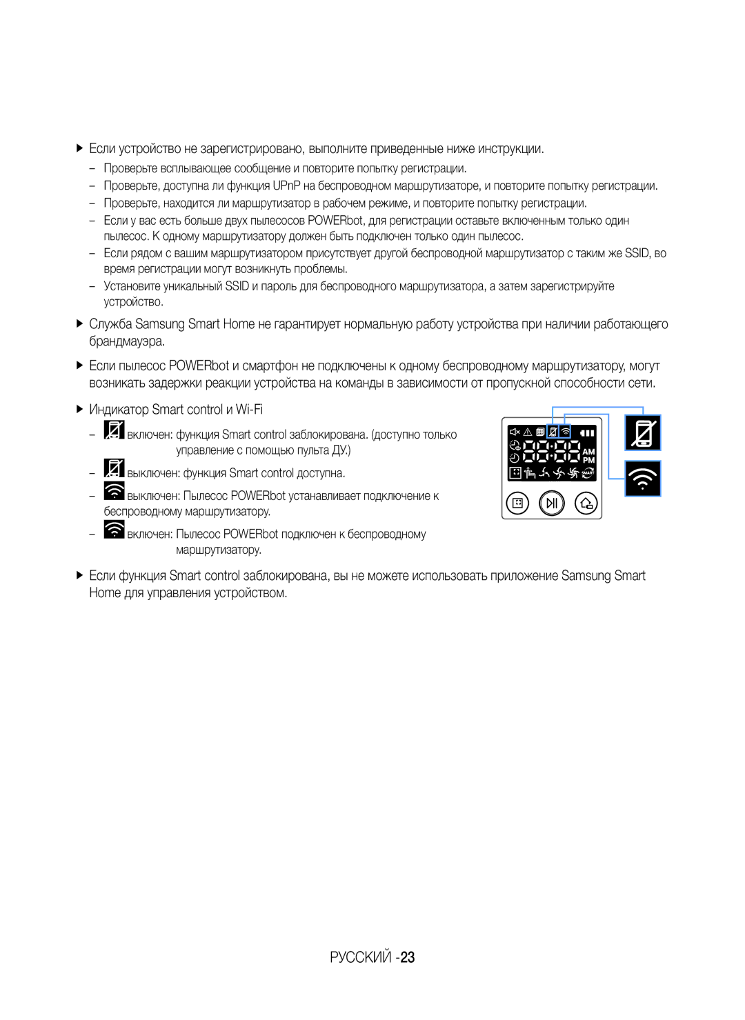 Samsung VR20K9350WK/ML manual Индикатор Smart control и Wi-Fi 