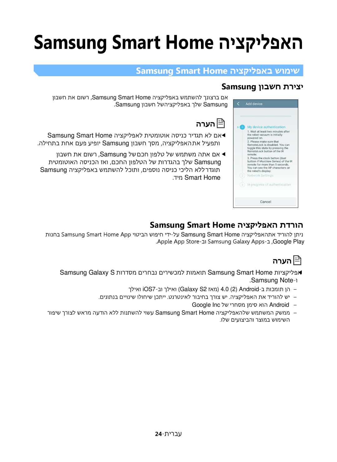 Samsung VR20K9350WK/ML manual Samsung Smart Home היצקילפאב שומיש, Samsung ןובשח תריצי, Samsung Smart Home היצקילפאה תדרוה 