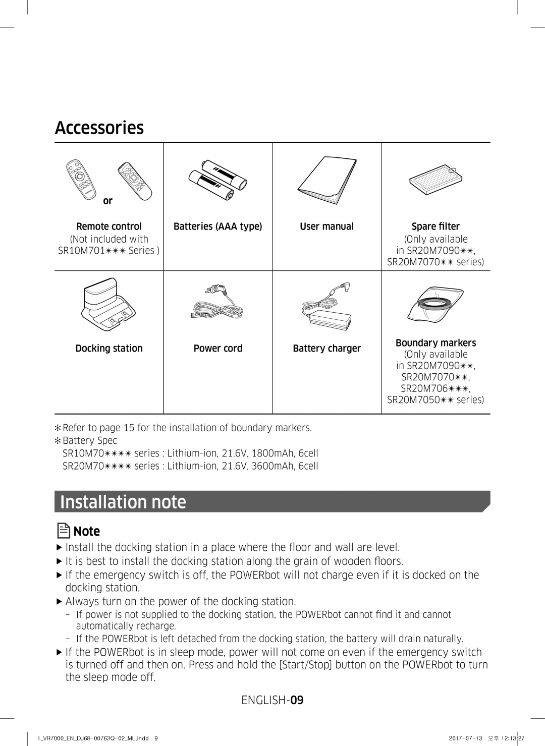 Samsung VR10M7020UW/TW, VR20M7050US/EV, VR10M7020UW/ML, VR20M7050US/ML, VR20M7070WD/EV, VR20M7070WD/ML Accessories, ENGLISH-09 