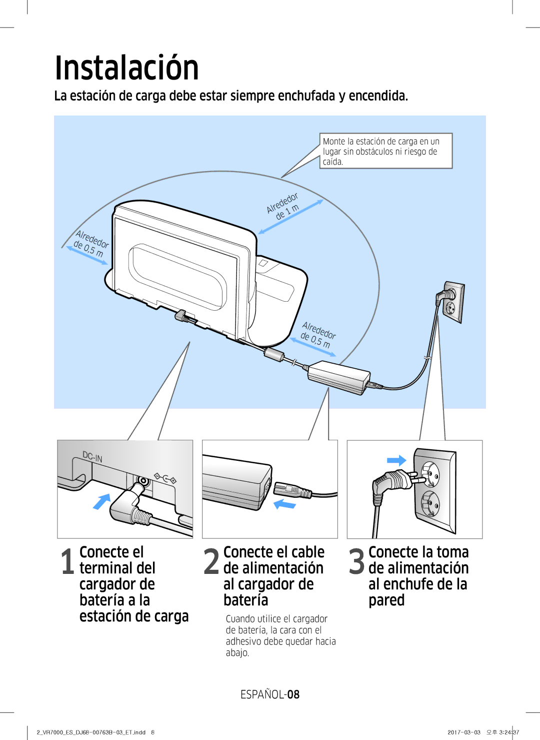 Samsung VR10M702TUB/ET, VR20M706TWD/ET, VR10M703IWG/ET, VR10M701IUW/ET manual Instalación, Conecte la toma, ESPAÑOL-08 