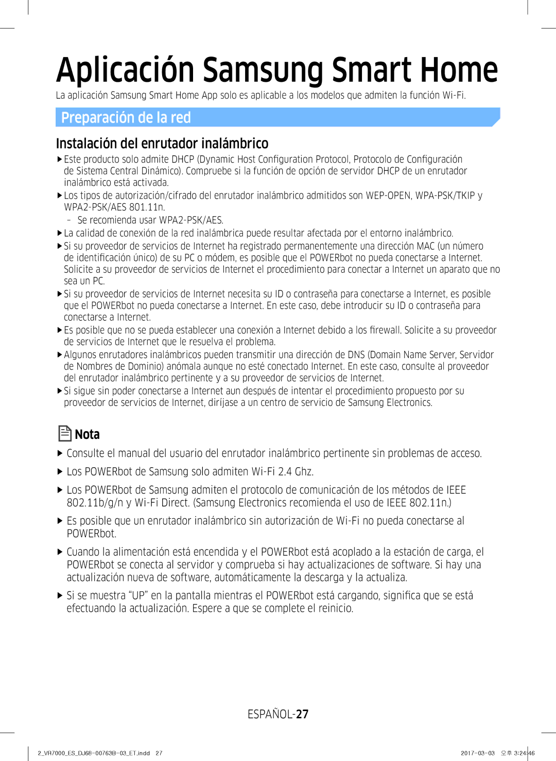 Samsung VR2DM704IUU/ET manual Aplicación Samsung Smart Home, Preparación de la red, Instalación del enrutador inalámbrico 