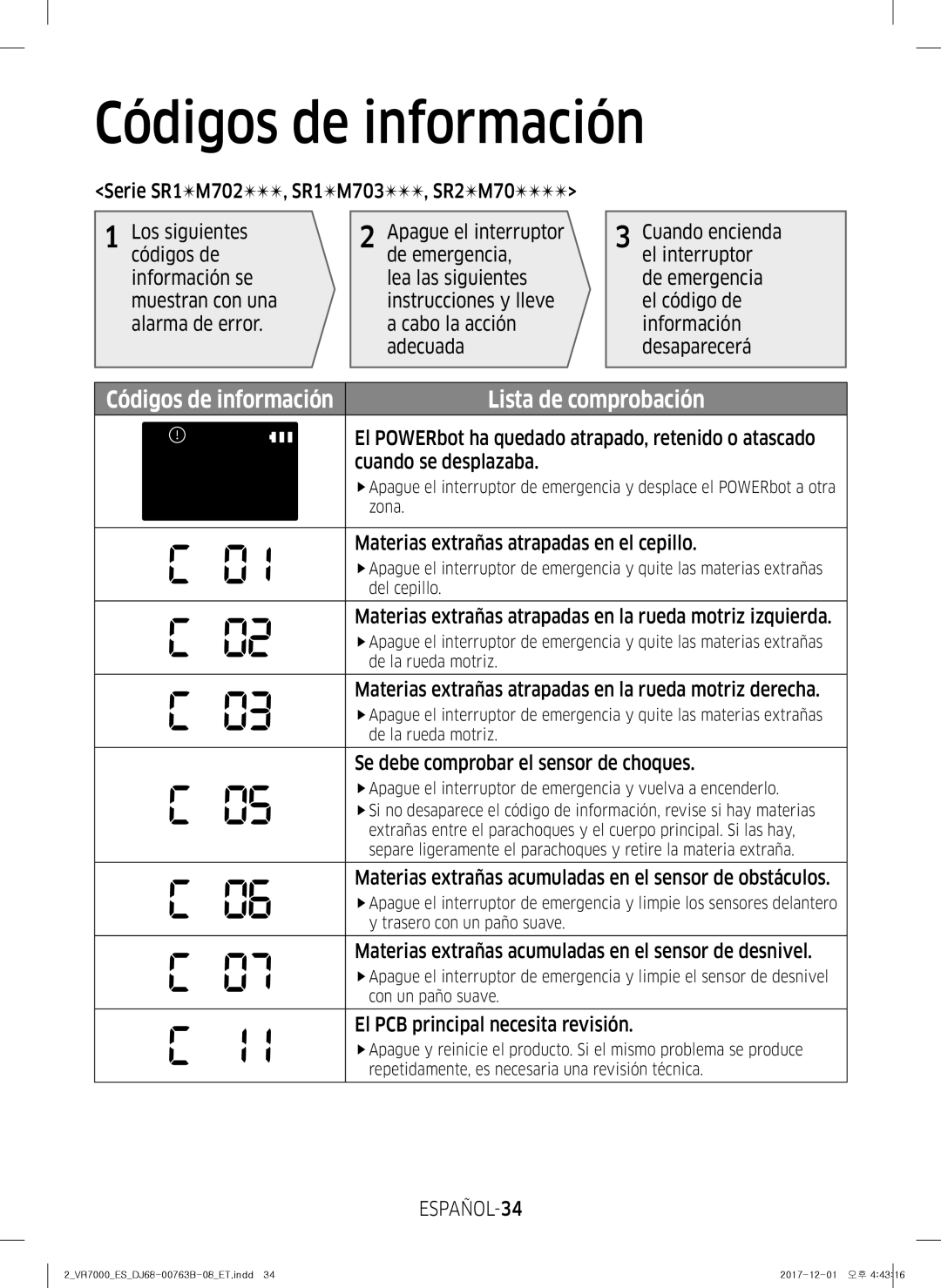 Samsung VR10M702TUB/ET manual Cuando se desplazaba, ESPAÑOL-34, El POWERbot ha quedado atrapado, retenido o atascado 