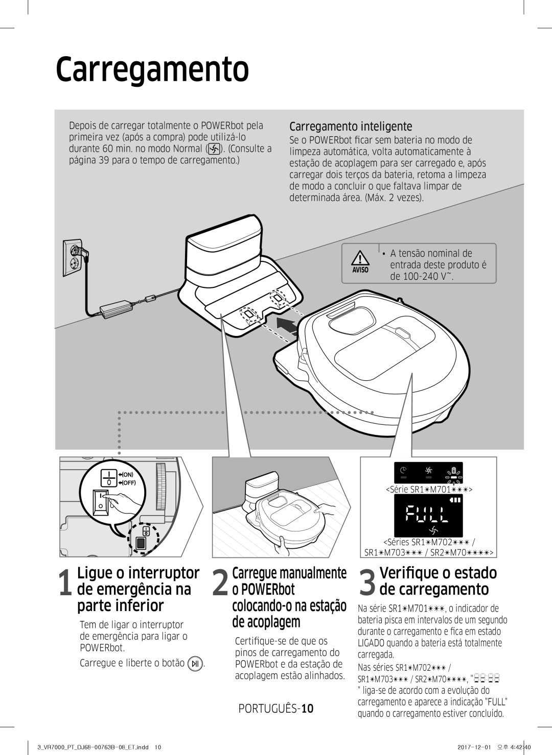 Samsung VR10M701TUG/ET manual Carregamento inteligente, POWERbot colocando-o na estação de acoplagem, PORTUGUÊS-10 