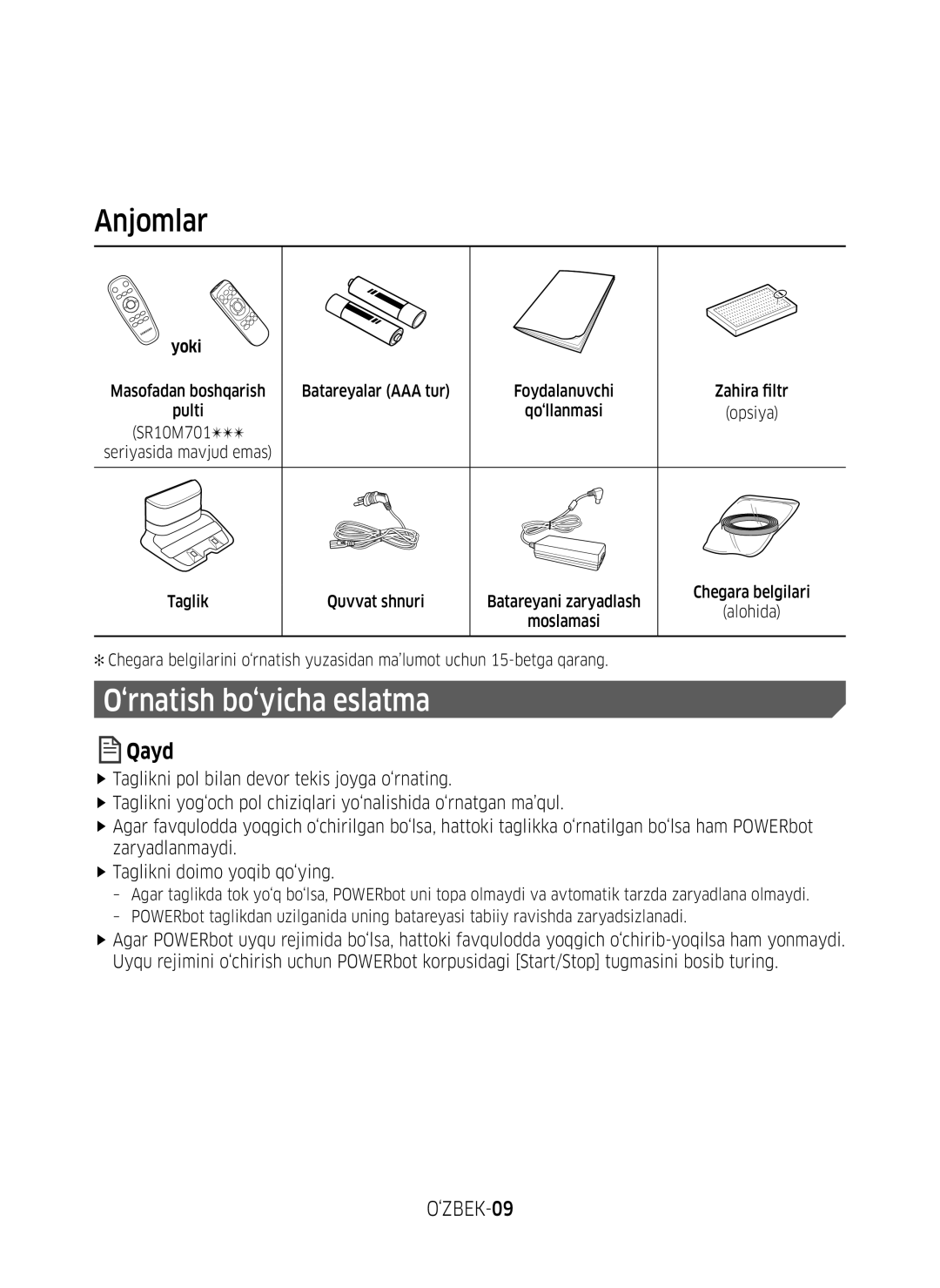 Samsung VR10M7030WG/EV, VR20M7070WS/EV, VR10M7010UW/EV, VR10M7030WW/EV, VR20M7050US/EV, VR20M7070WD/EV manual ‘ZBEK-09, Yoki 