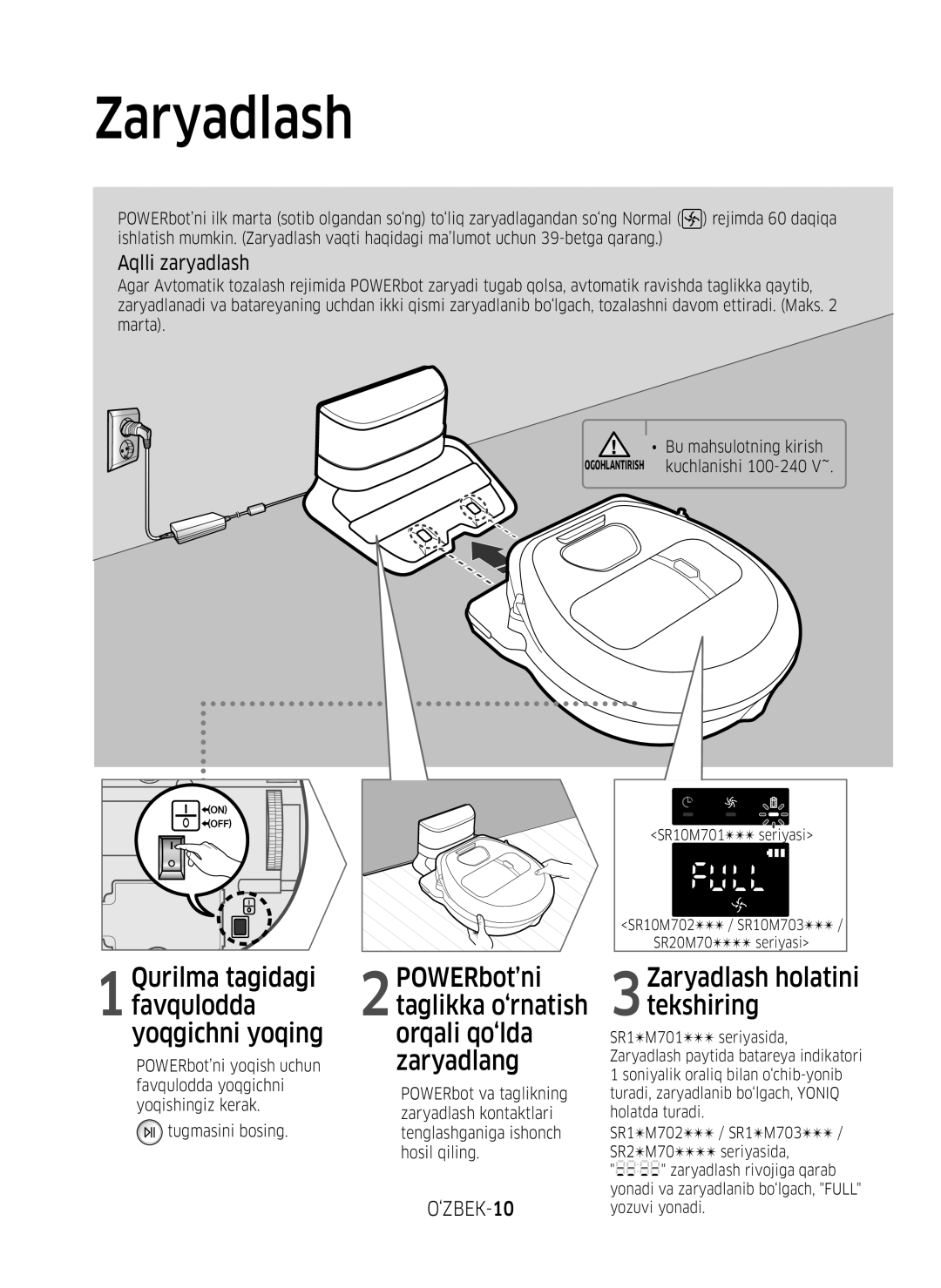 Samsung VR20M7050US/EV, VR20M7070WS/EV, VR10M7010UW/EV, VR10M7030WW/EV, VR10M7030WG/EV manual ‘ZBEK-10, Tugmasini bosing 