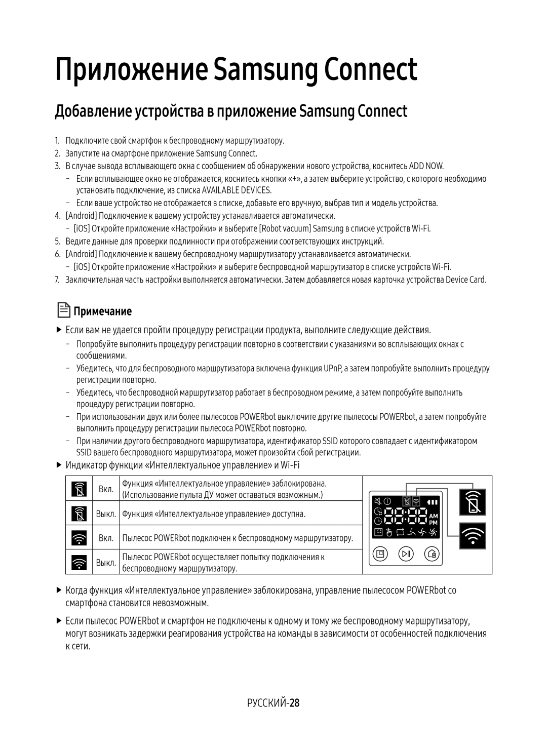 Samsung VR20M7050US/EV, VR20M7070WS/EV, VR10M7010UW/EV, VR10M7030WW/EV, VR10M7030WG/EV, VR20M7070WD/EV manual РУССКИЙ-28 