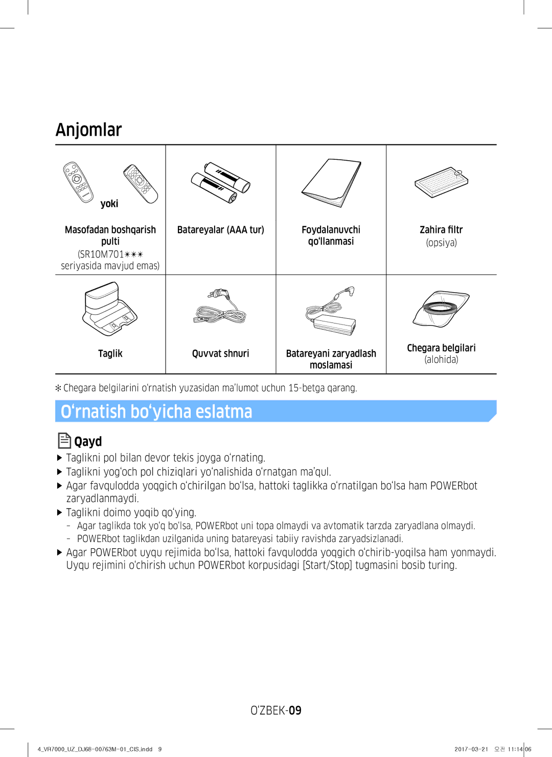 Samsung VR10M7030WG/EV, VR20M7070WS/EV, VR10M7010UW/EV, VR10M7030WW/EV, VR20M7050US/EV, VR20M7070WD/EV manual ‘ZBEK-09, Yoki 