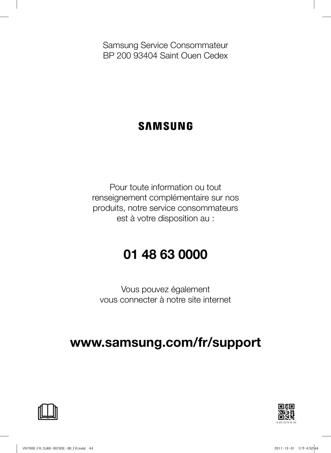 Samsung VR1FM7030WB/EF, VR2FM7050US/EF, VR1FM7010UG/EF, VR2FM7070WD/EF, VR1FM7020UW/EF manual 01 48 63 