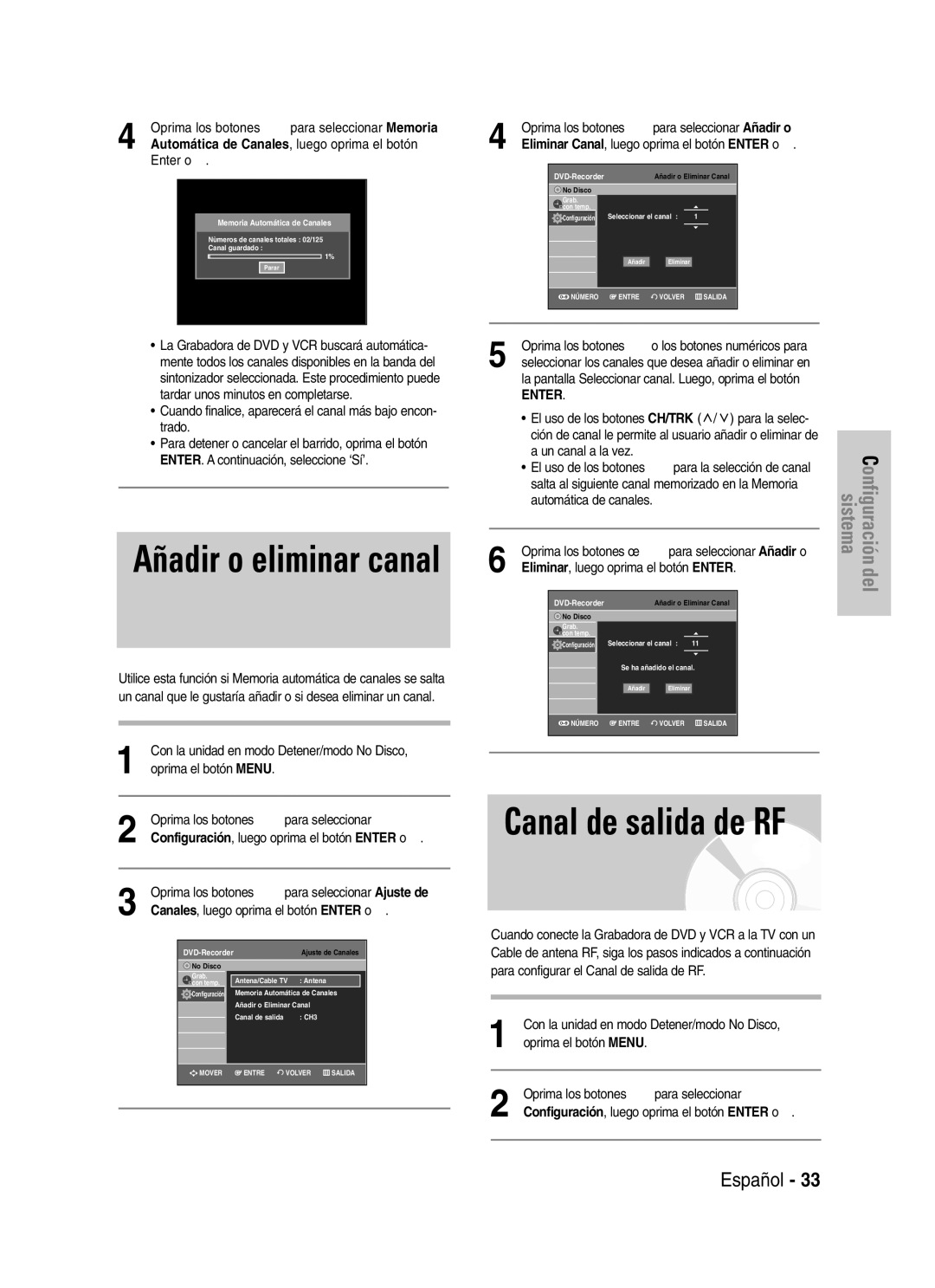 Samsung VR330 Automática de Canales, luego oprima el botón, Enter o √, Oprima los botones …† o los botones numéricos para 