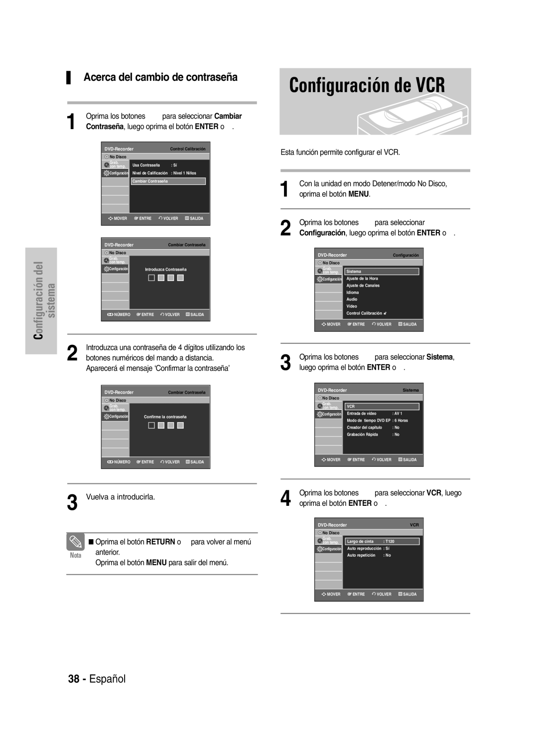 Samsung VR330 manual Configuración de VCR, Acerca del cambio de contraseña, Botones numéricos del mando a distancia 