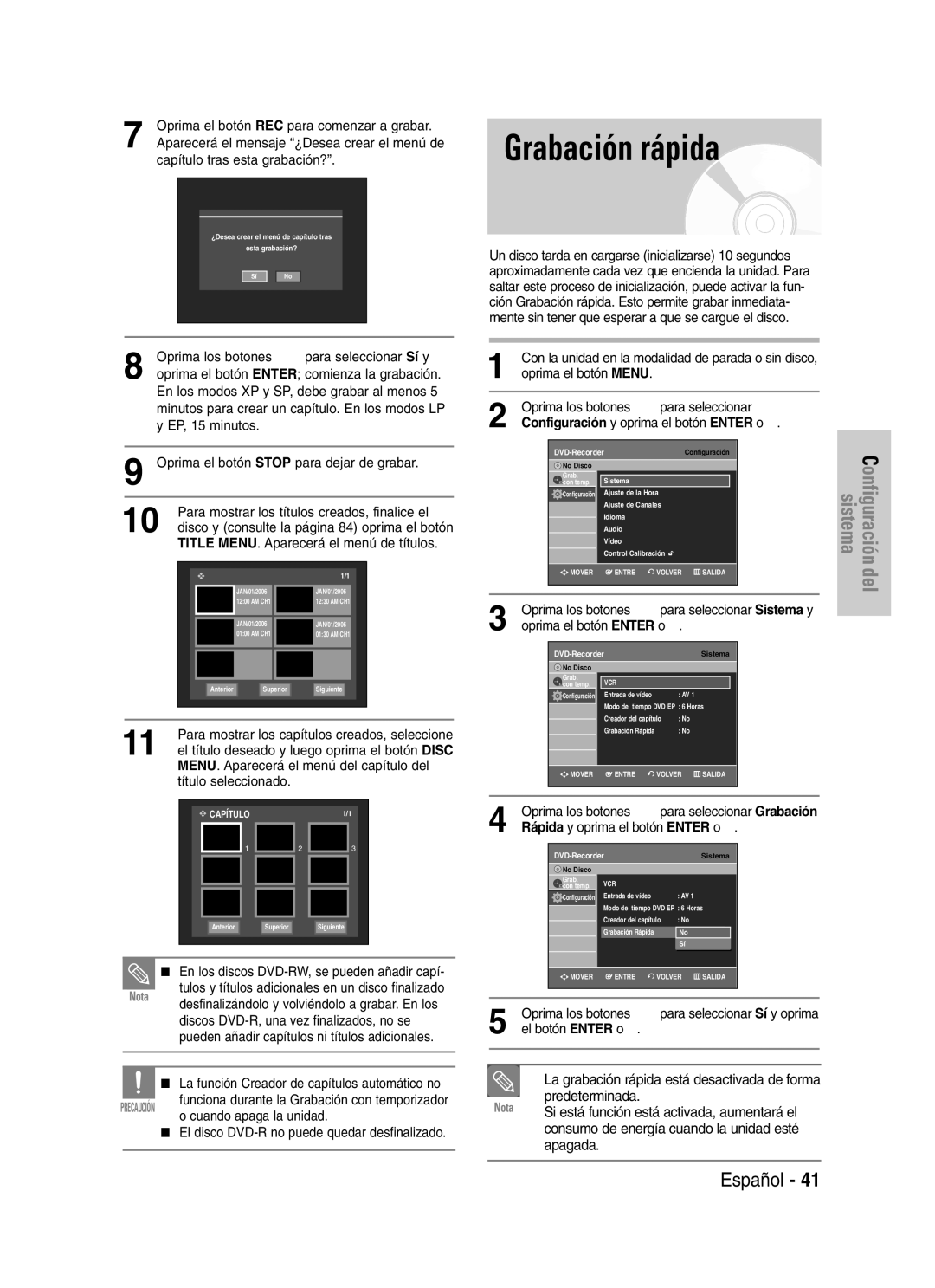 Samsung VR330 manual Grabación rápida 