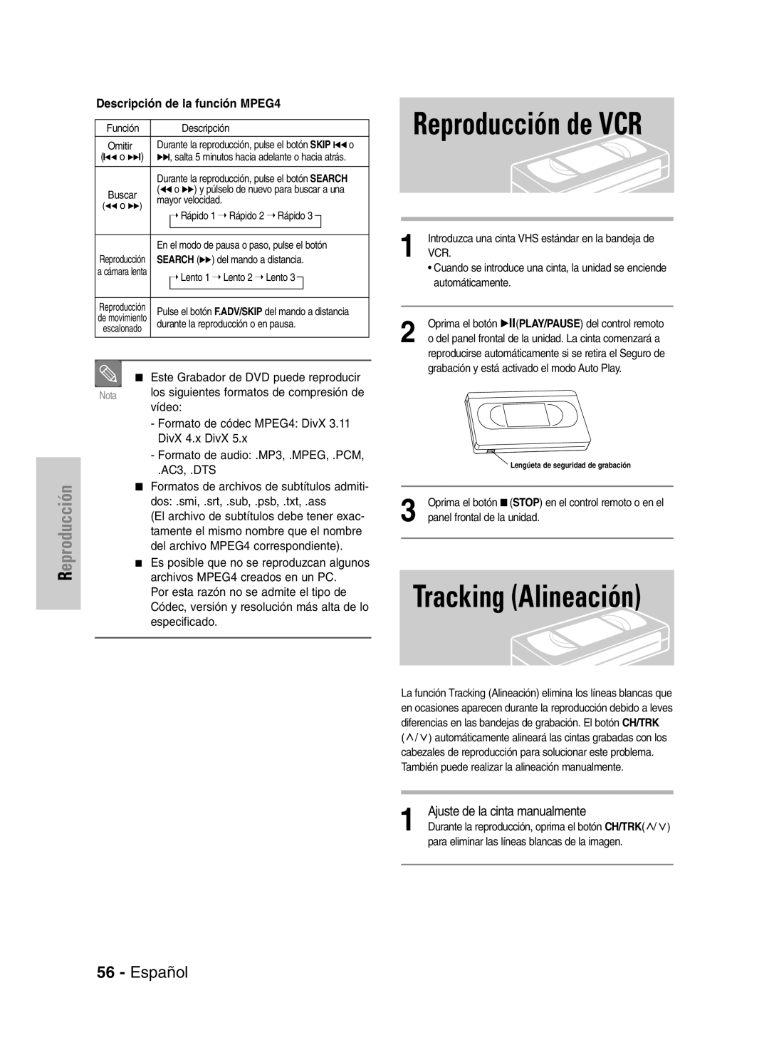 Samsung VR330 manual Tracking Alineación 