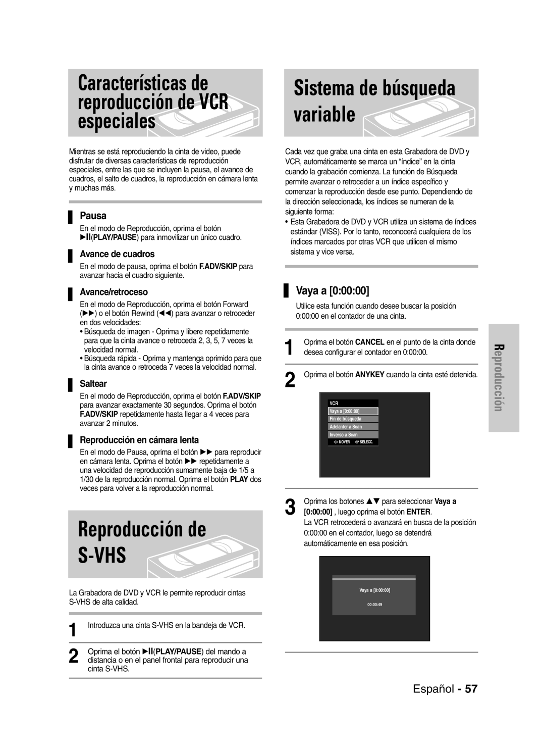 Samsung VR330 manual Vaya a, Pausa 