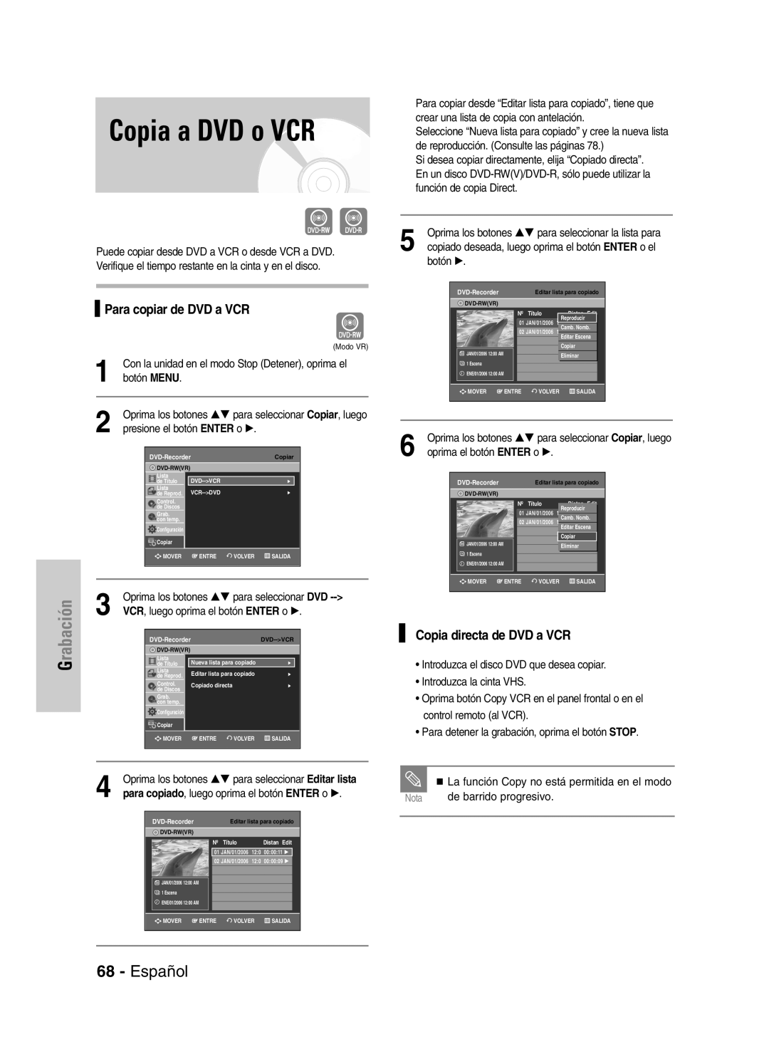 Samsung VR330 manual Para copiar de DVD a VCR, Copia directa de DVD a VCR, Botón √ 