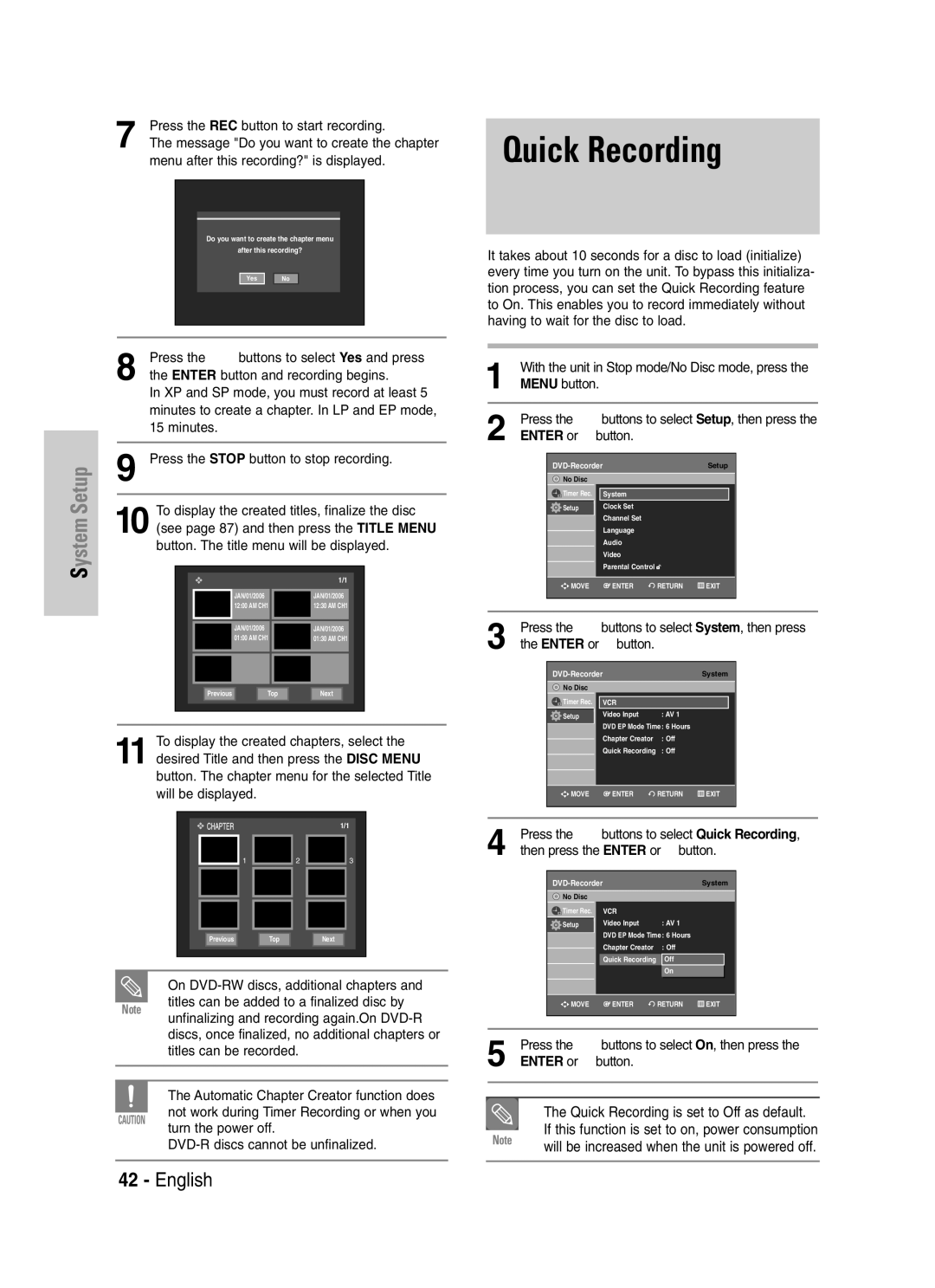 Samsung VR330S, DVD-VR330 instruction manual Quick Recording 