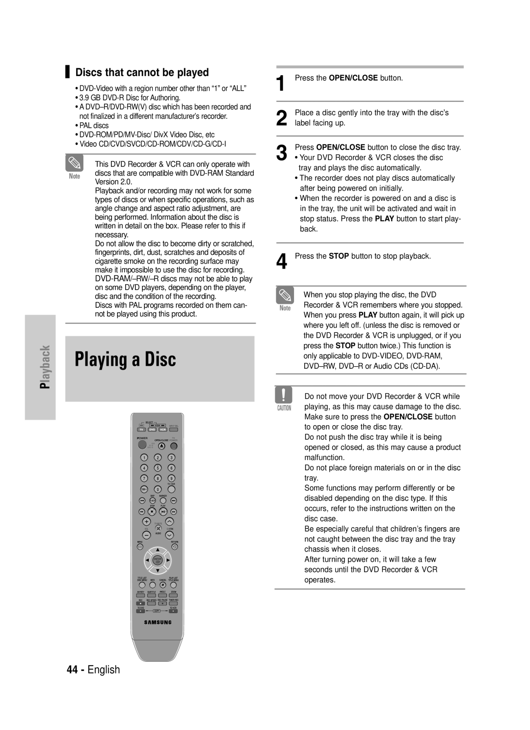 Samsung VR330S, DVD-VR330 instruction manual Playing a Disc, Discs that cannot be played 