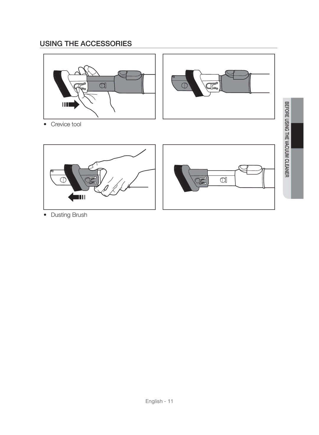 Samsung VU10F40SBDD/ML, VU10F40SBDD/EU manual Using the Accessories 