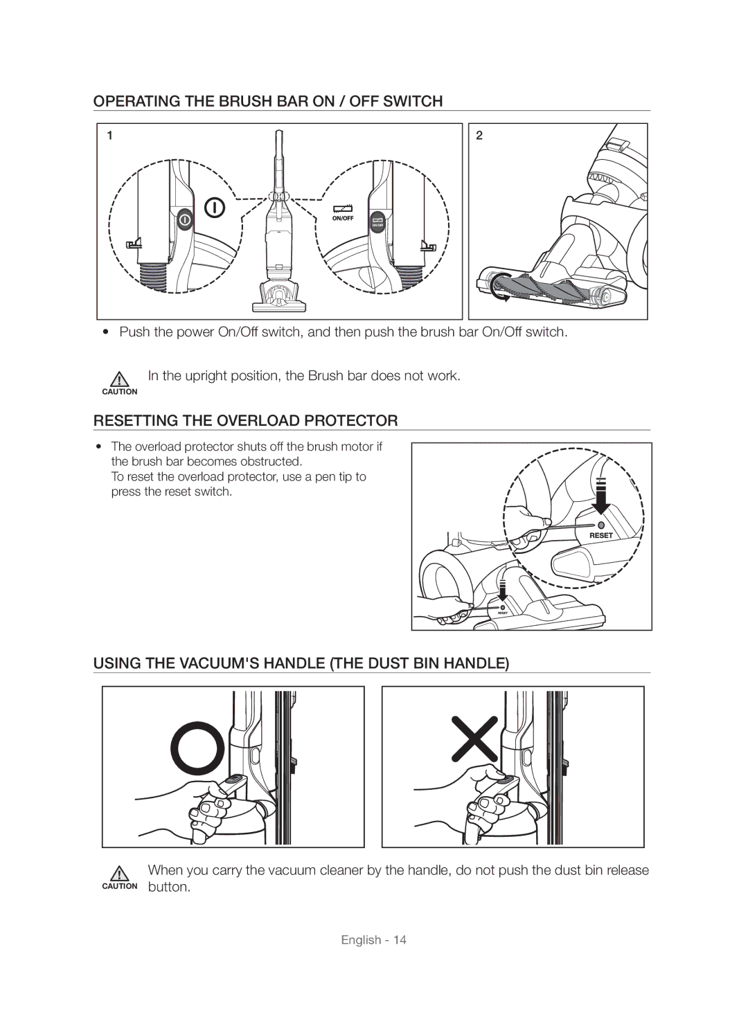 Samsung VU10F40SBDD/EU, VU10F40SBDD/ML manual Using the Vacuums Handle the Dust BIN Handle 