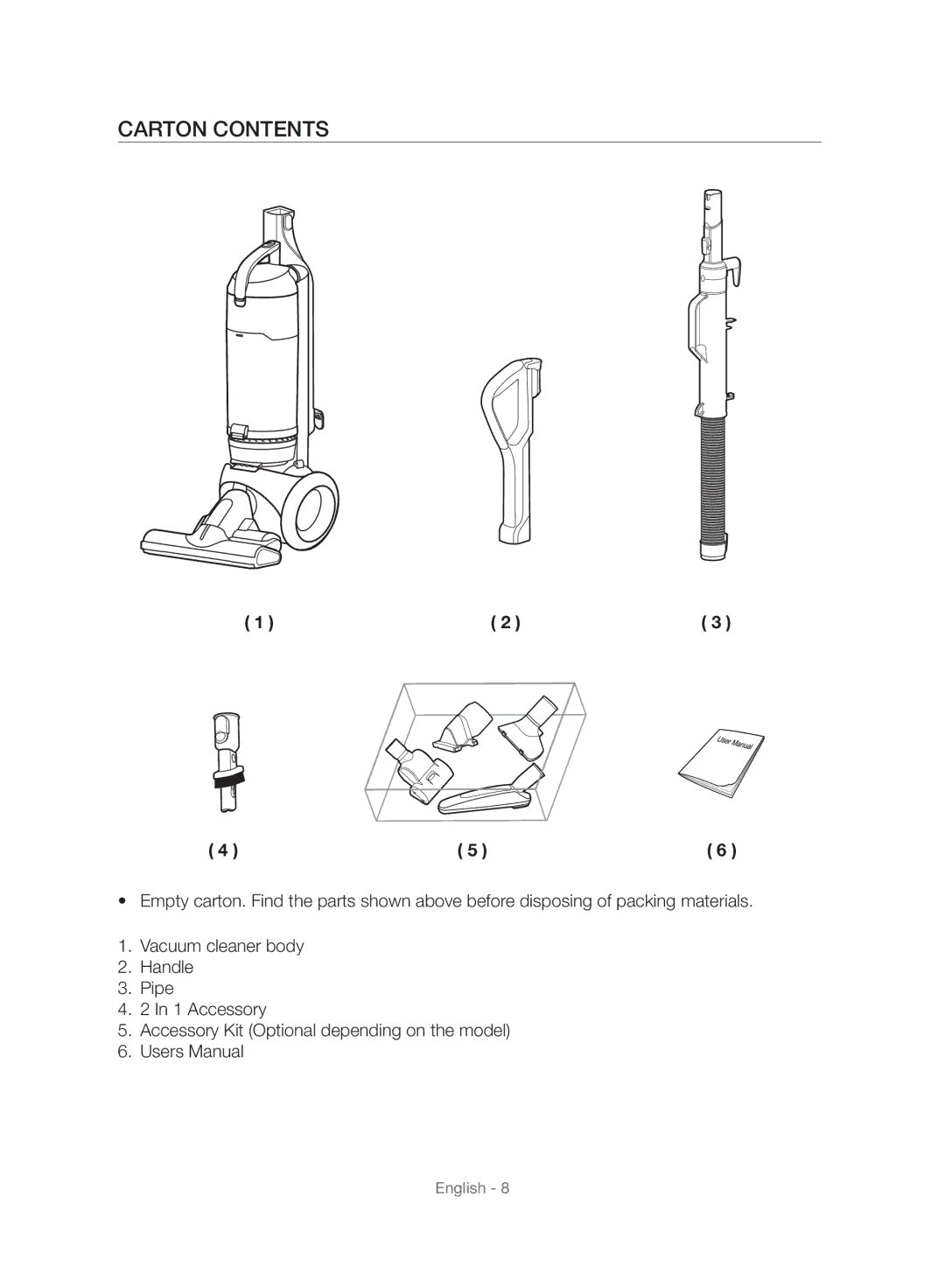 Samsung VU10F40SBDD/EU, VU10F40SBDD/ML manual Carton Contents 