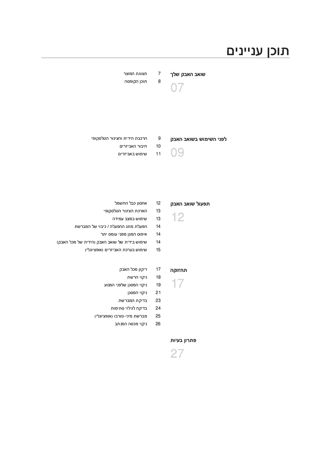 Samsung VU10F40SBDD/ML, VU10F40SBDD/EU manual םיניינע ןכות 