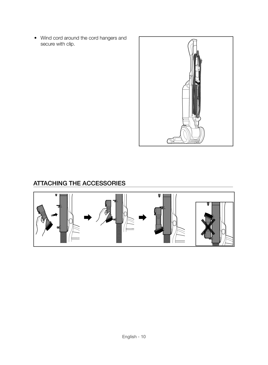 Samsung VU10F40SBDD/EU, VU10F40SBDD/ML manual Attaching the Accessories 