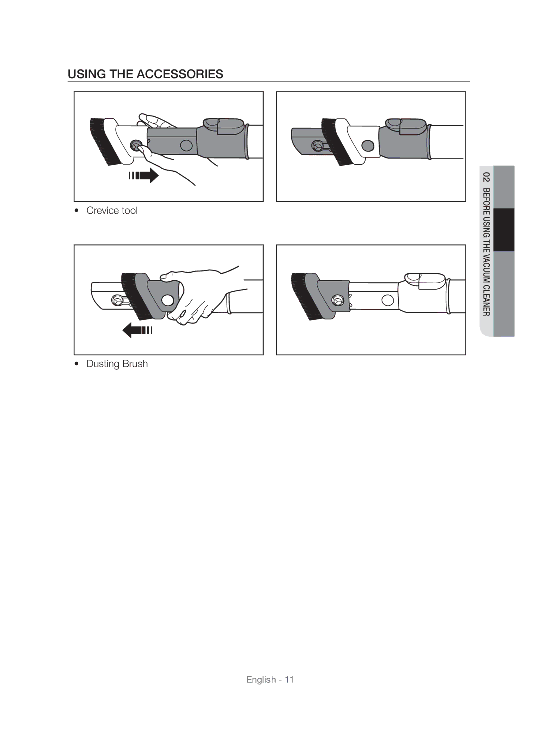 Samsung VU10F40SBDD/ML, VU10F40SBDD/EU manual Using the Accessories 