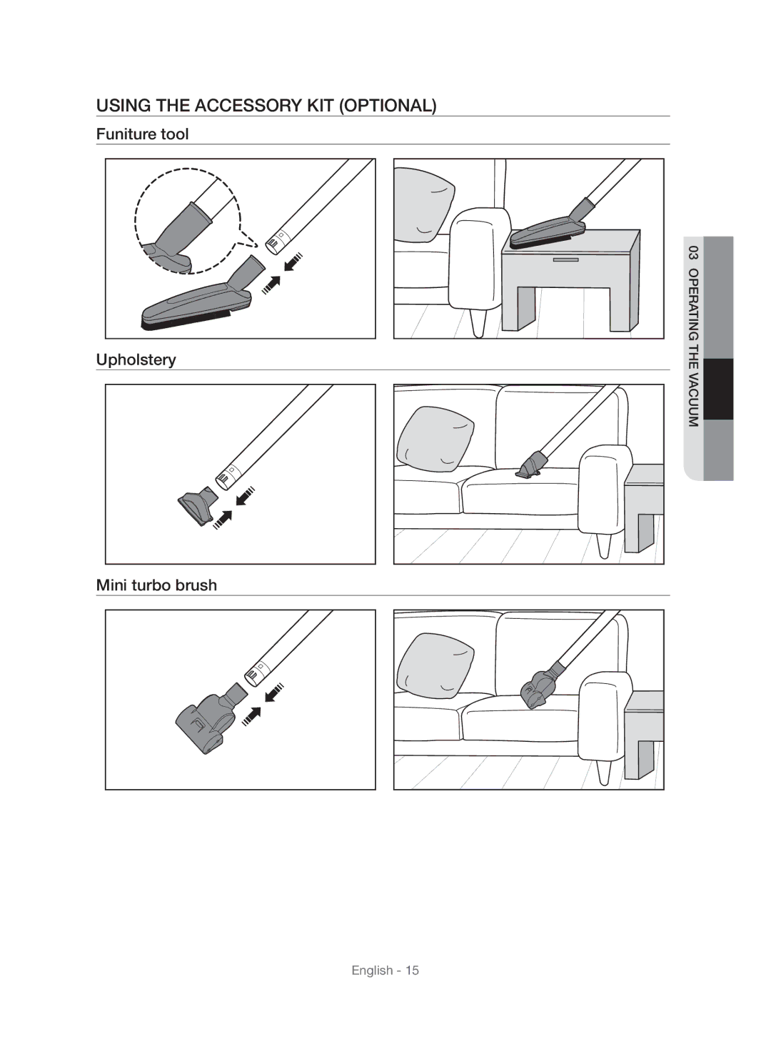 Samsung VU10F40SBDD/ML, VU10F40SBDD/EU manual Using the Accessory KIT Optional 