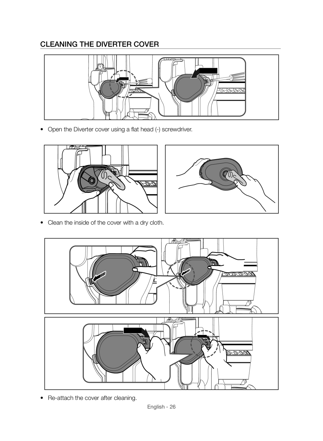 Samsung VU10F40SBDD/EU, VU10F40SBDD/ML manual Cleaning the Diverter Cover 