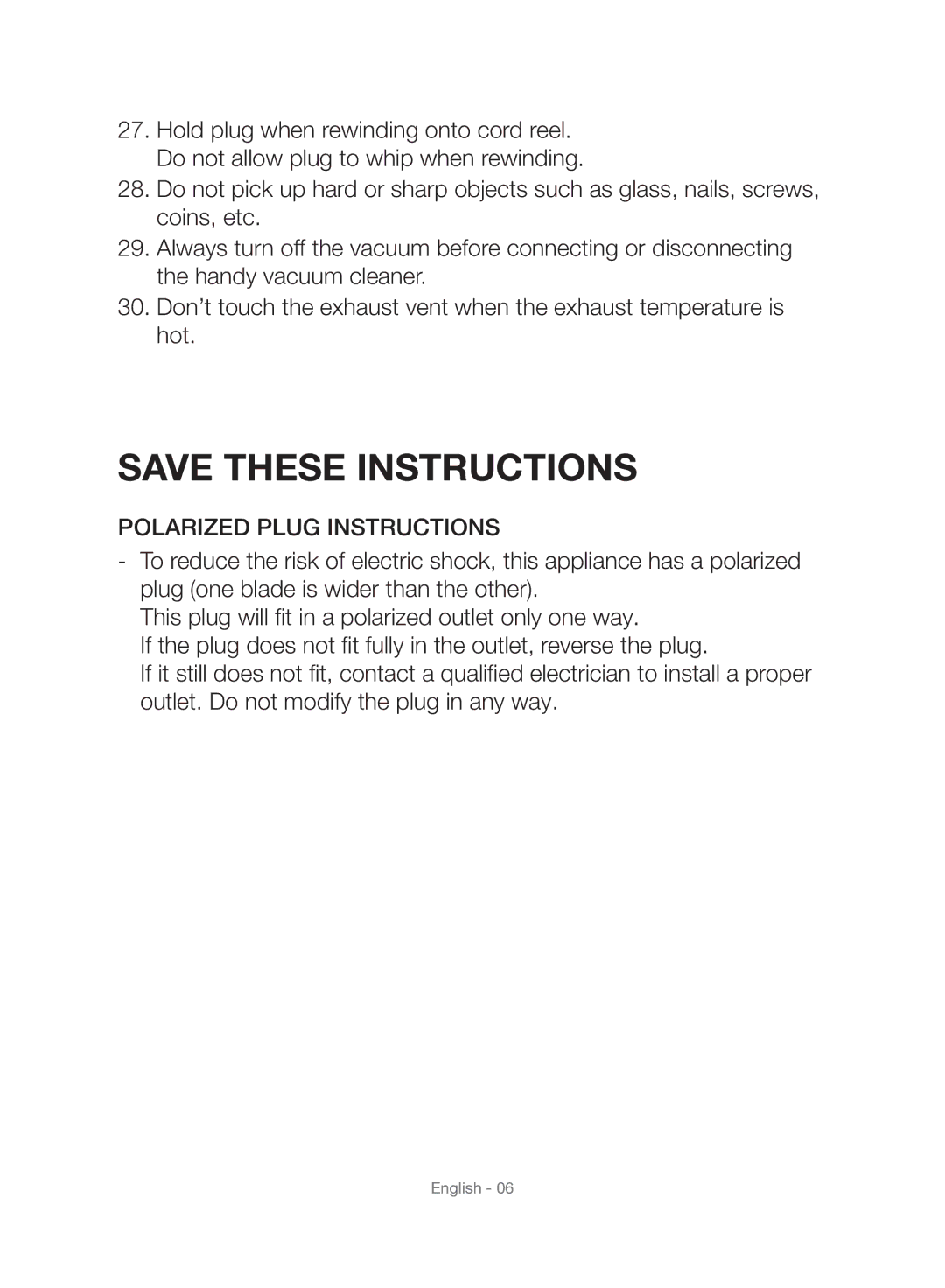 Samsung VU10F40SBDD/EU, VU10F40SBDD/ML manual Polarized Plug Instructions 