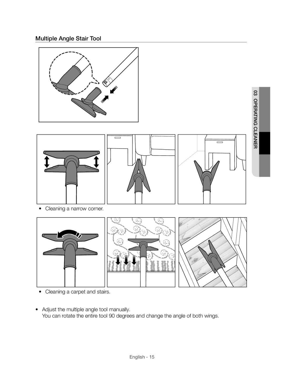 Samsung VU10F70SHDC/SA, VU10F70SHDC/ML, VU10F70SHAF/SA manual Multiple Angle Stair Tool 