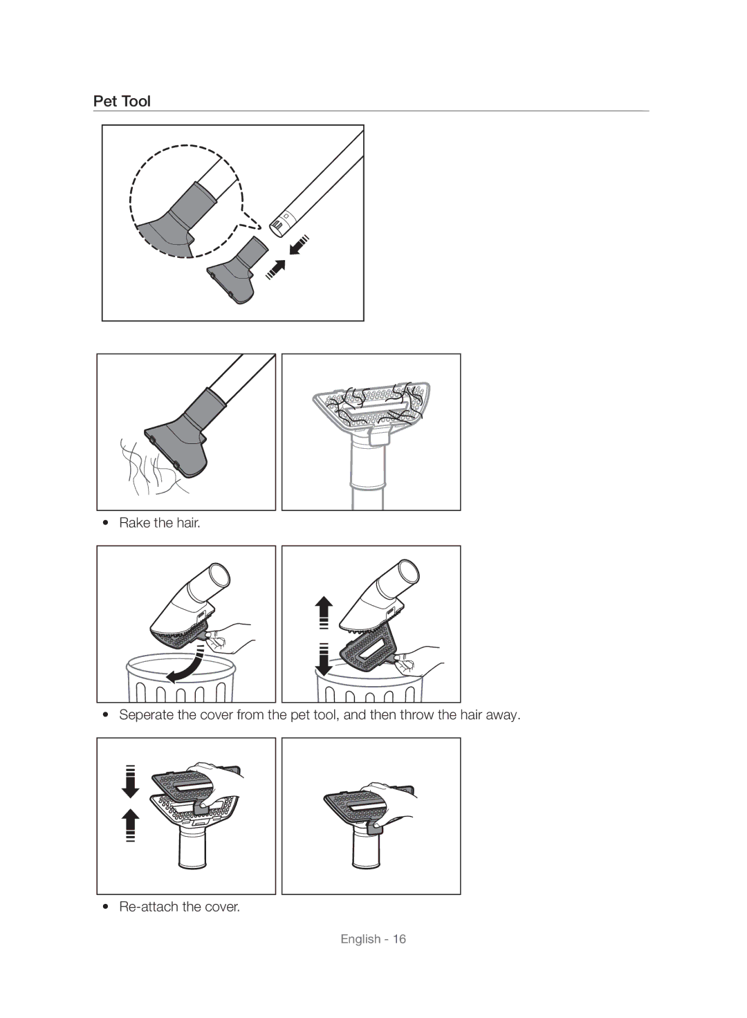 Samsung VU10F70SHDC/ML, VU10F70SHDC/SA, VU10F70SHAF/SA manual Pet Tool 