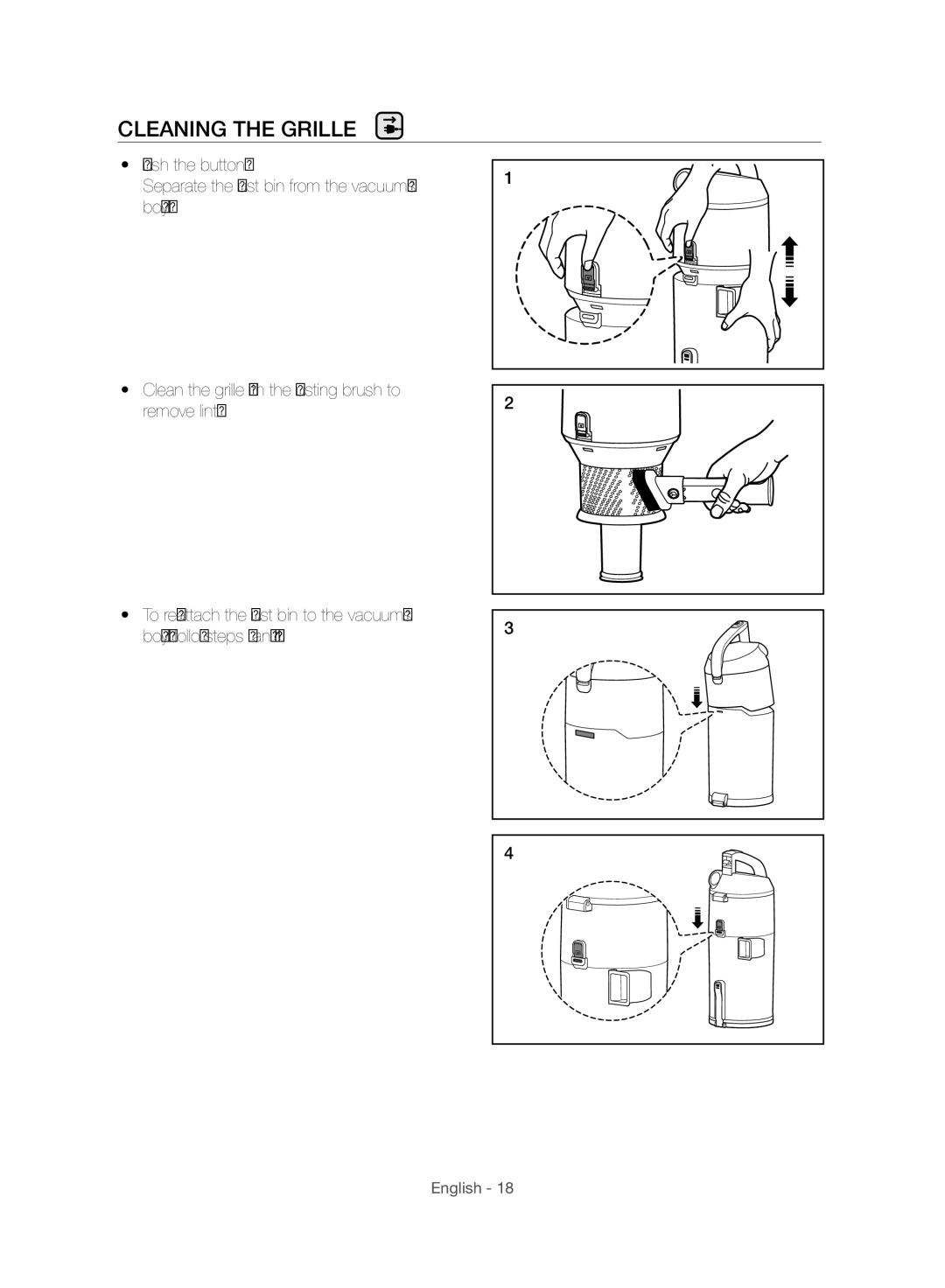 Samsung VU10F70SHDC/SA, VU10F70SHDC/ML, VU10F70SHAF/SA manual Cleaning the Grille 