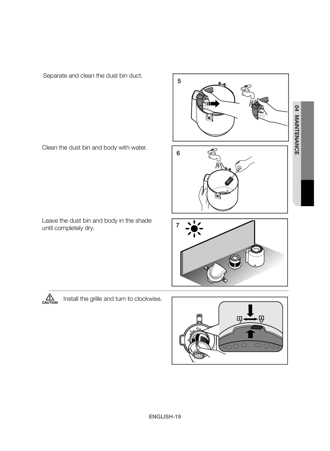 Samsung VW17H9090HC/HC manual Install the grille and turn to clockwise 