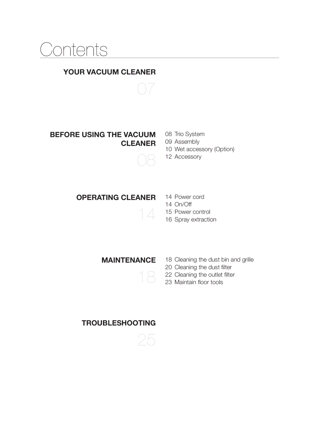 Samsung VW17H9090HC/HC manual Contents 