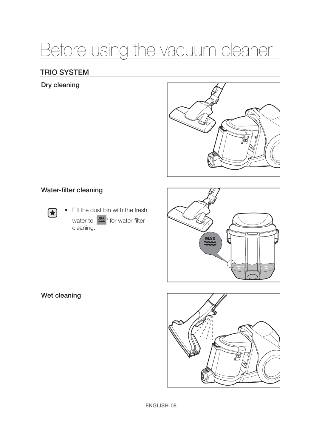 Samsung VW17H9090HC/HC manual Before using the vacuum cleaner, Trio System 