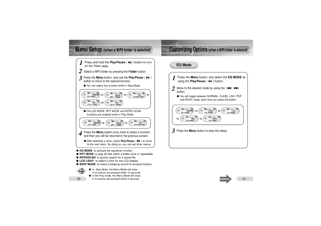 Samsung VY-H200 manual EQ Mode, Menu, Using, Press 