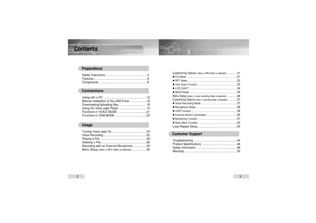 Samsung VY-H200 manual Contents 