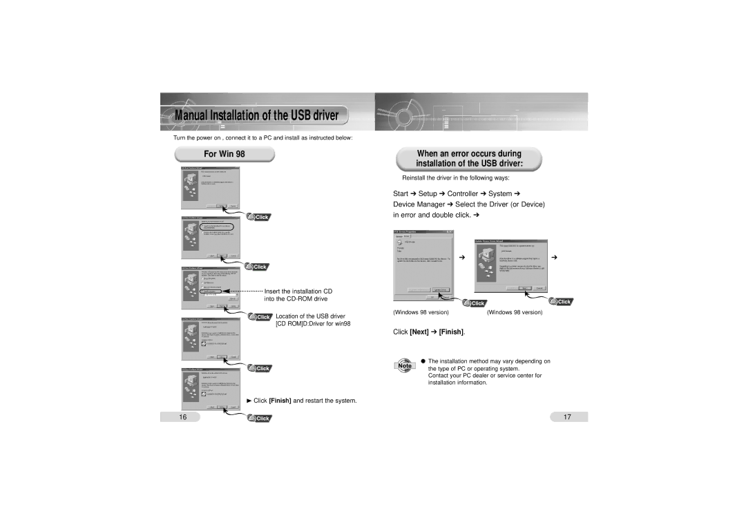 Samsung VY-H200 manual For Win, Click Next Finish, ❿ Click Finish and restart the system, Device Manager 