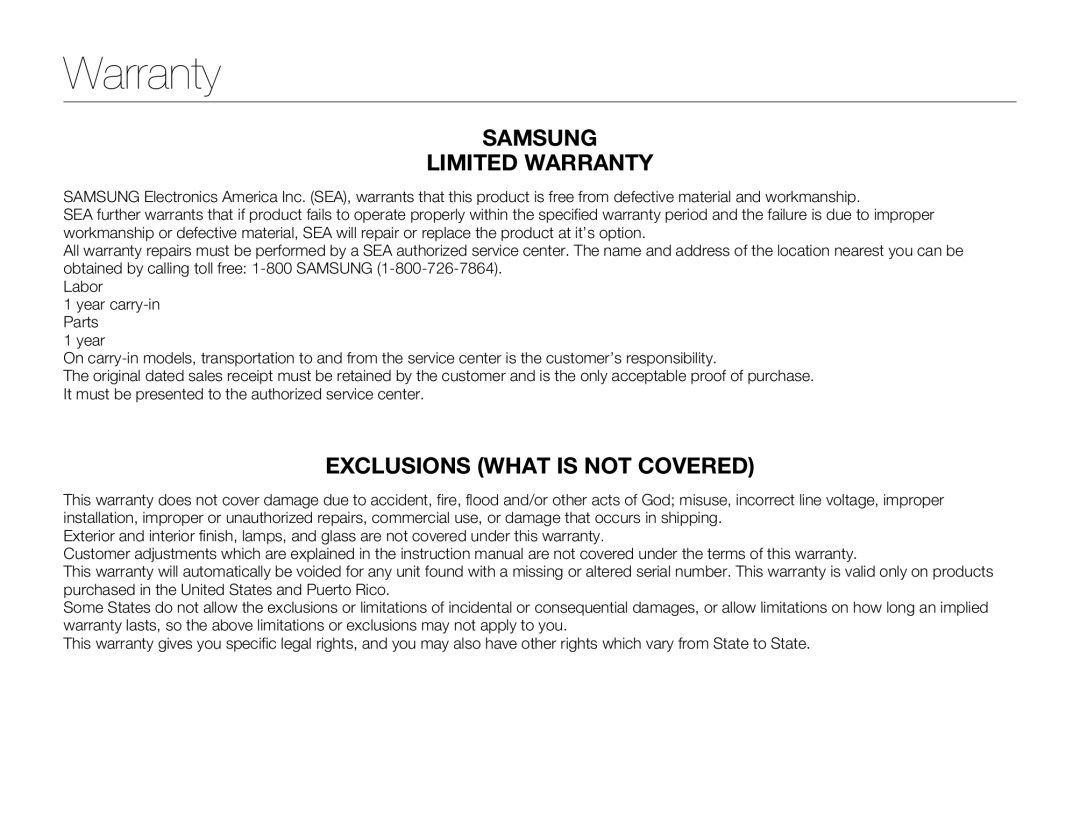 Samsung HMXW300YNX user manual Samsung Limited Warranty 