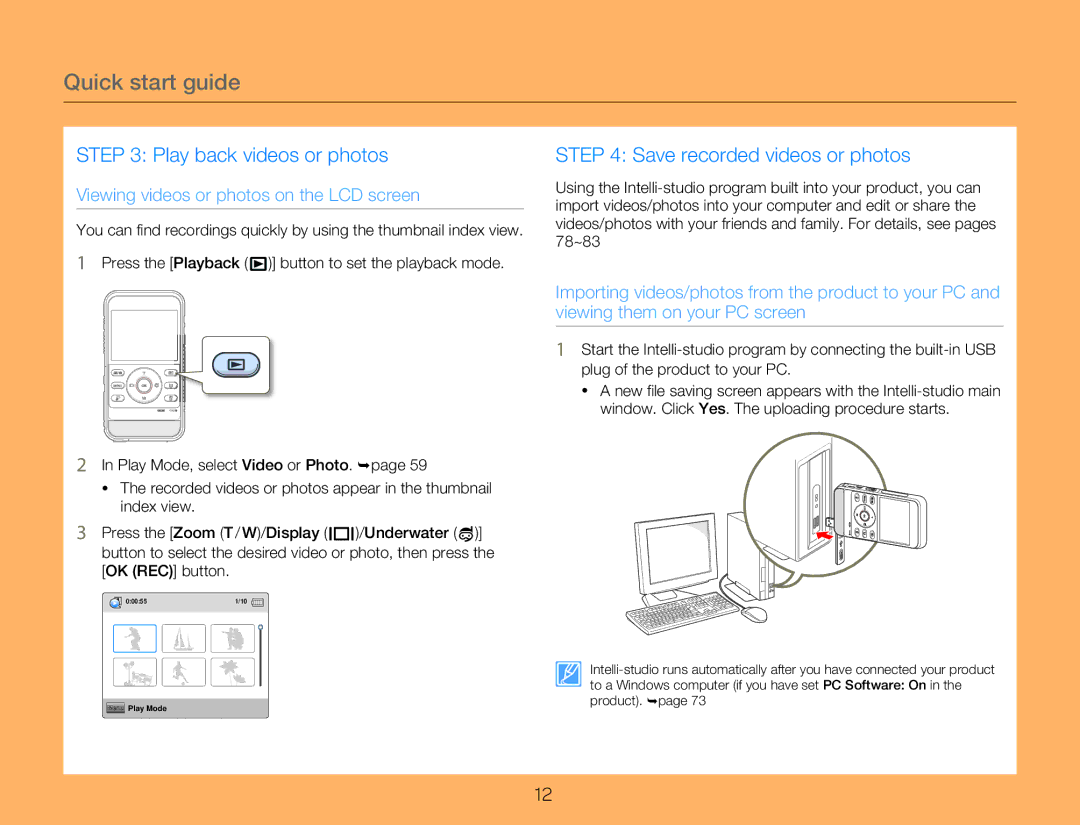 Samsung HMXW300YNX user manual Play back videos or photos 