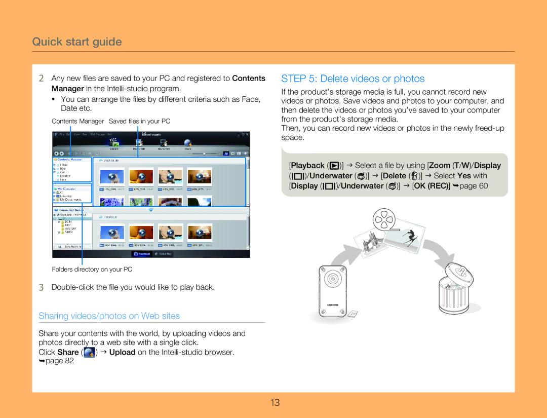 Samsung HMXW300YNX user manual Sharing videos/photos on Web sites, Double-click the file you would like to play back 