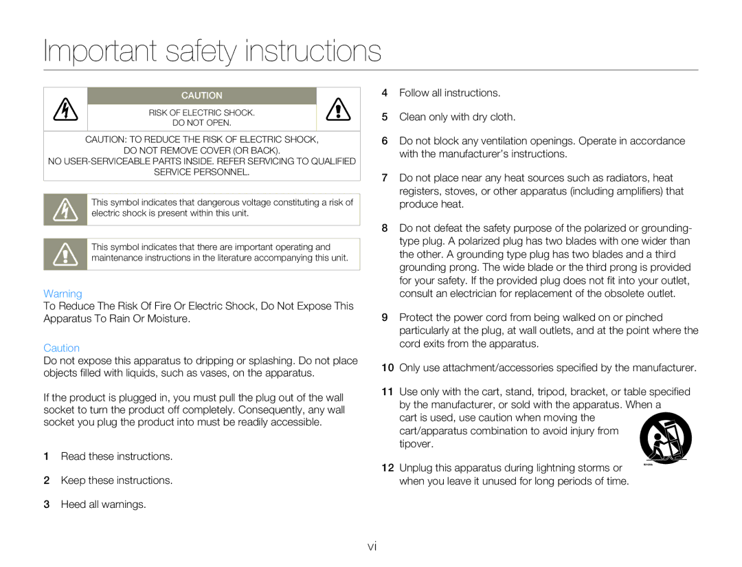 Samsung HMXW300YNX user manual Important safety instructions 