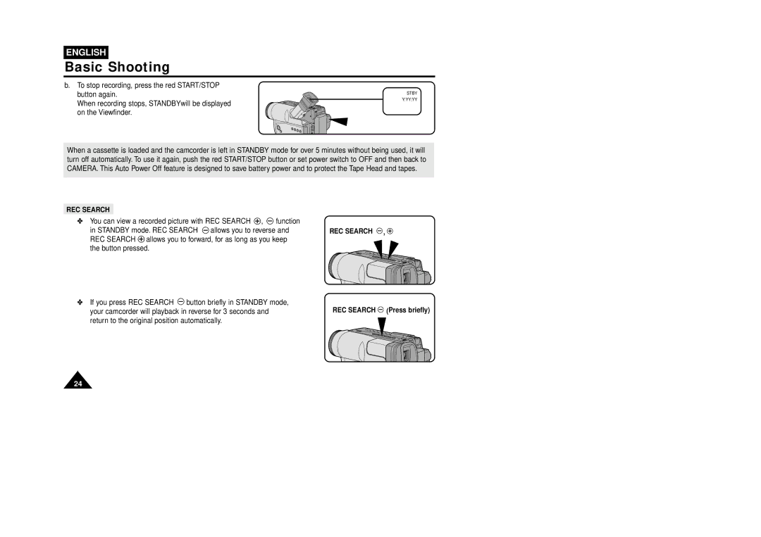 Samsung W87D, VP-W80U manual REC Search Press briefly 