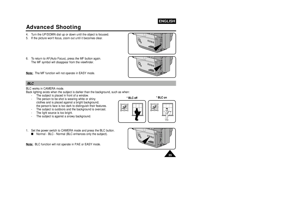 Samsung VP-W80U, W87D manual Blc, BLC off 