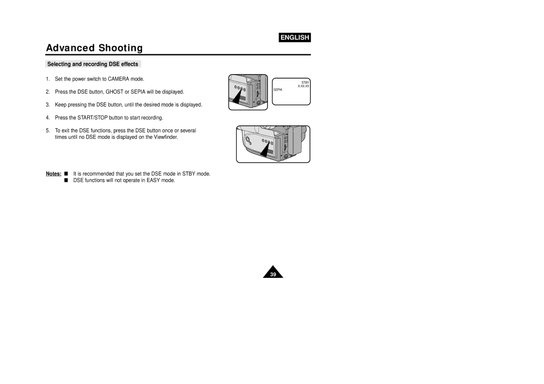 Samsung VP-W80U, W87D manual Selecting and recording DSE effects 