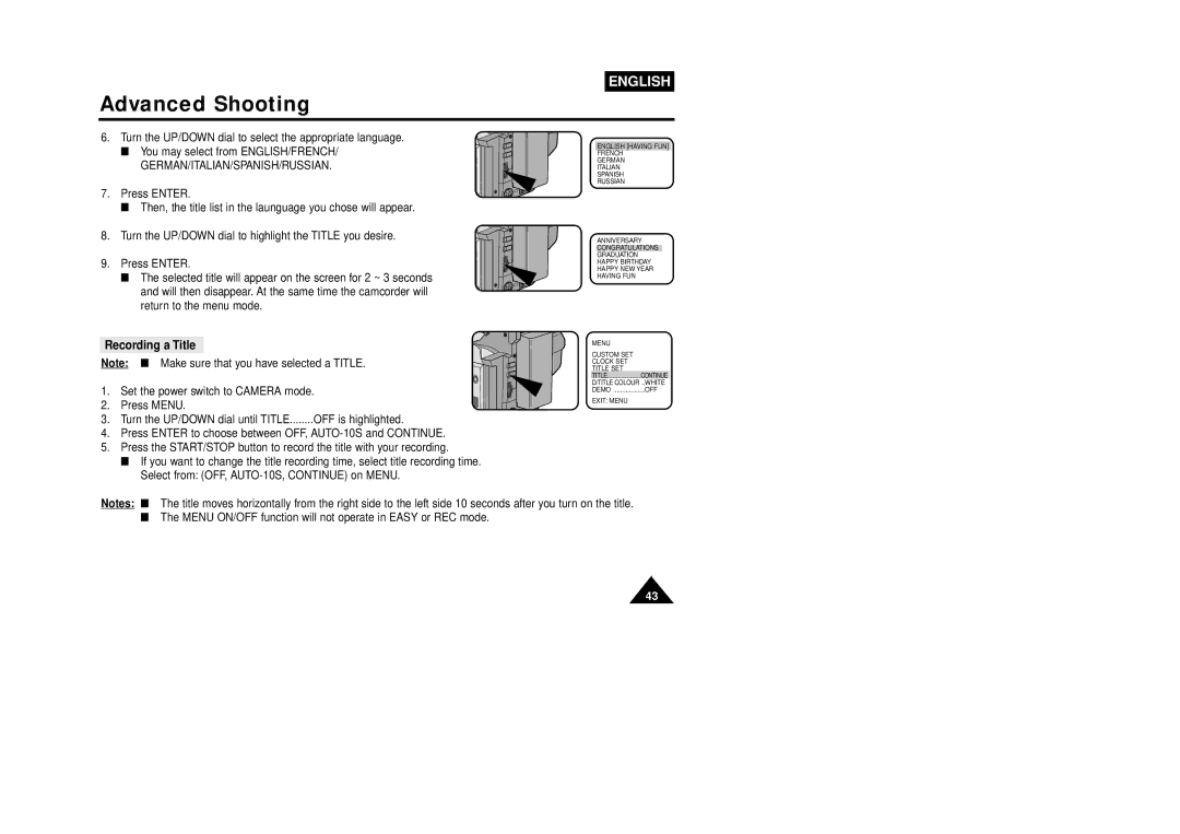 Samsung VP-W80U, W87D manual Recording a Title 