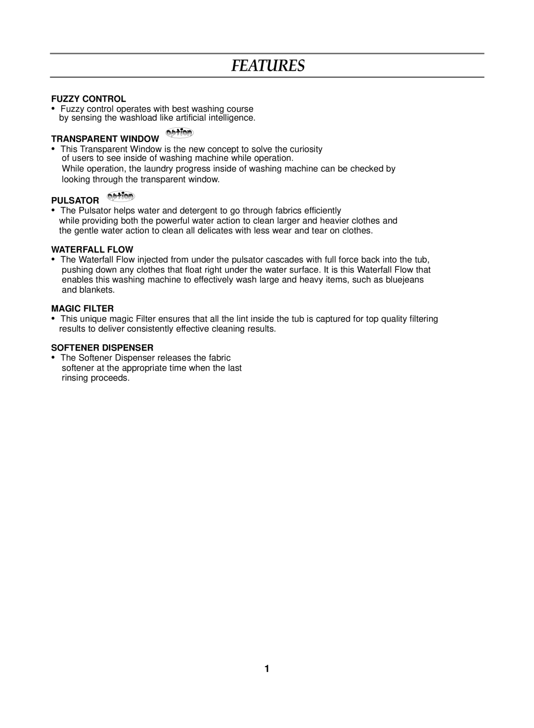 Samsung WA10K2Q user manual Features 