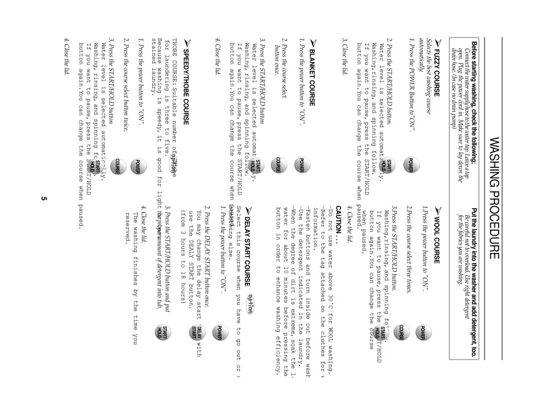 Samsung WA10K2Q1DW/YL manual Wool Course, Press the power button to on, Delay Start Course 